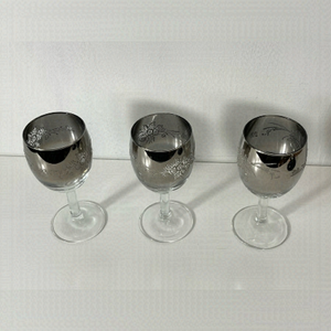 Mcm 1950’s Platinum Ombre Wine Glasses Set of 3 Silver Flowers Leaves France